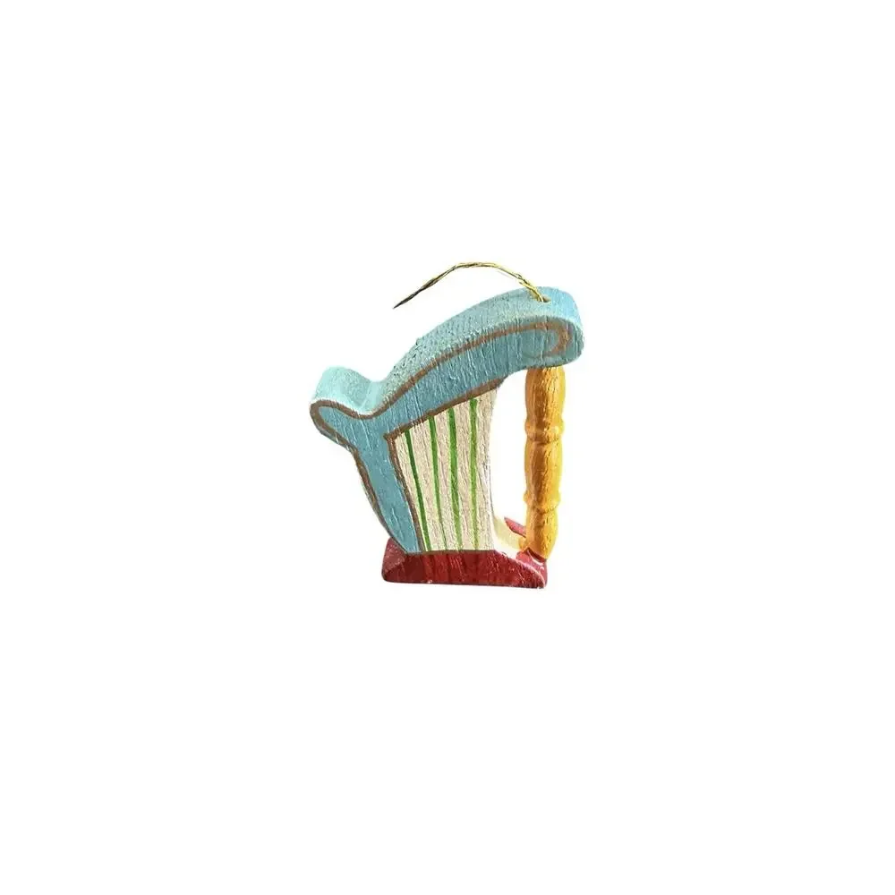 Wood Harp Christmas Ornament Holiday Hand Painted Vintage Collectible